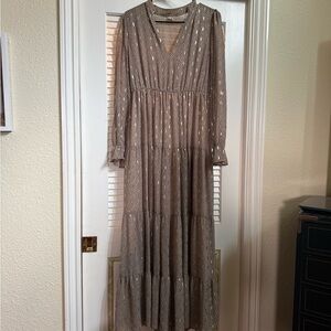 Elan Brown Maxi Dress with Gold Accents